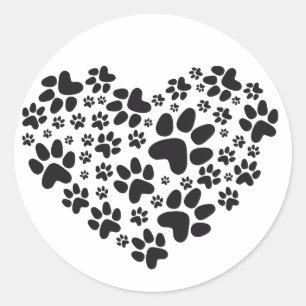 Sticker Rond coeur noir avec pattes, alimentation animale motif