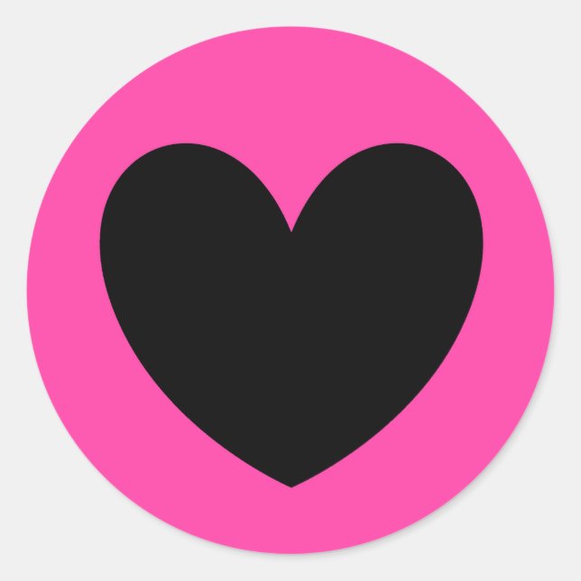 Sticker Rond Coeur noir sur rose fuchsia (Devant)