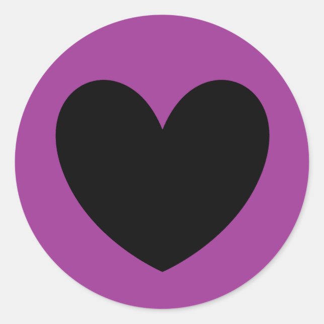 Sticker Rond Coeur noir sur violet (Devant)