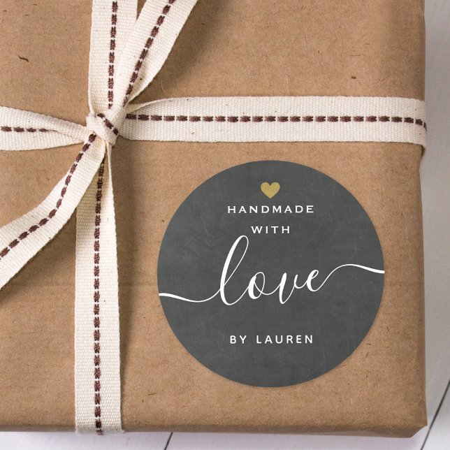 Sticker Rond Coeur Or moderne fait main avec amour par (Créateur téléchargé)