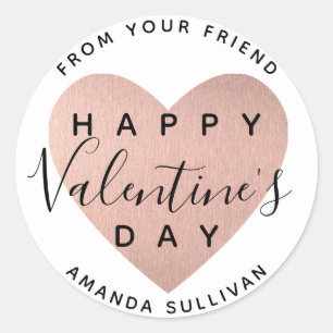 Sticker Rond Coeur or rose Callygraphy Heureuse Sainte-Valentin