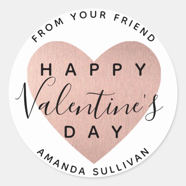 Sticker Rond Coeur or rose Callygraphy Heureuse Sainte-Valentin (Devant)