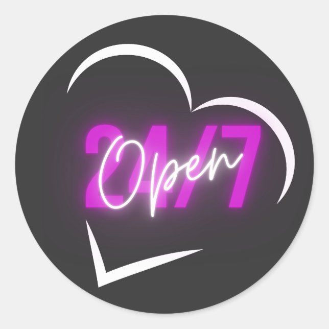 Sticker Rond COEUR OUVERT 24H/24, 7j/7 (Devant)