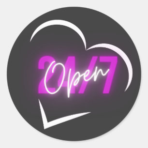 Sticker Rond COEUR OUVERT 24H/24, 7j/7