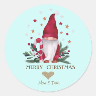 Sticker Rond Cœur Pailleté Or, Branches de Sapin Gnome Étoiles
