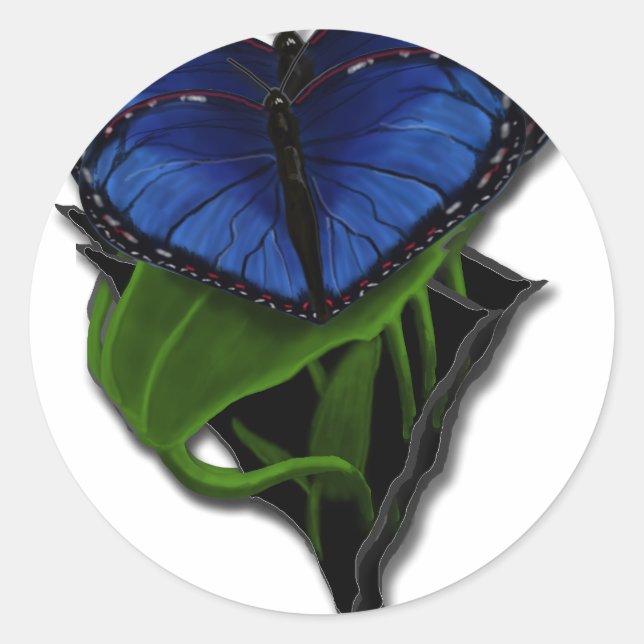 Sticker Rond Coeur papillon bleu (Devant)