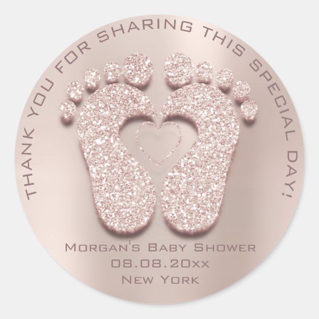 Sticker Rond Coeur Pieds Baby shower Favoriser Cadeau Remerciem (Devant)