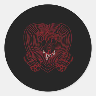 Sticker Rond Coeur Pleurant En Rouge - Skeleton Coeurs Mains