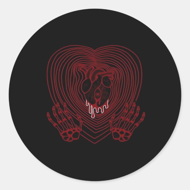 Sticker Rond Coeur Pleurant En Rouge - Skeleton Coeurs Mains (Devant)