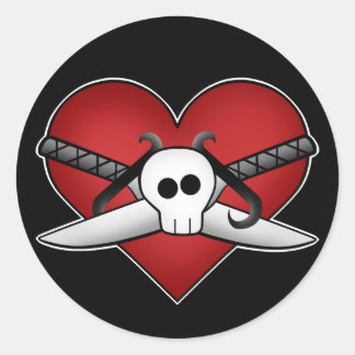 Sticker Rond Coeur punk gothique mignon sur garde anti valentin