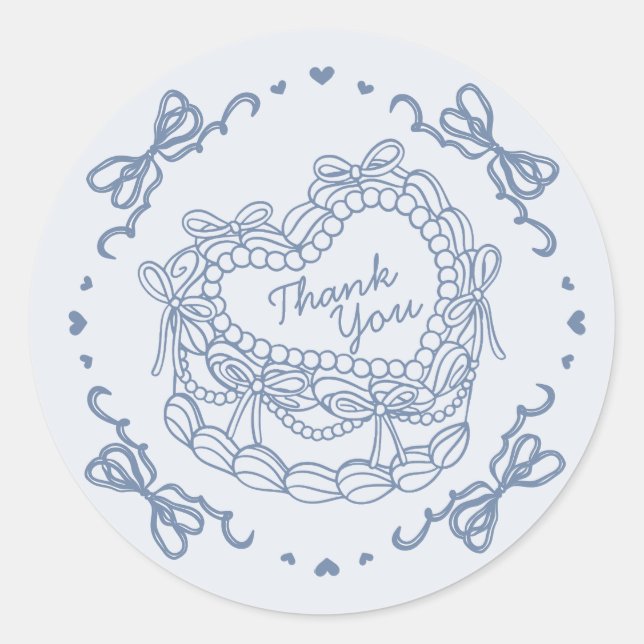 Sticker Rond Cœur Rétro Bleu Coquette Cake Merci (Devant)