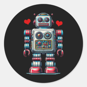 Sticker Rond Coeur Robot Rétro Valentine Day Kids Toddler Vinta
