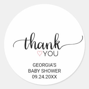 Sticker Rond Coeur rose   Black Calligraphy Merci Favoriser