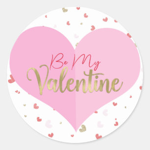 Sticker Rond Coeur rose Coeurs rouge et or La Saint Valentin
