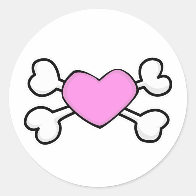 Sticker Rond coeur rose Crâne et os croisés (Devant)