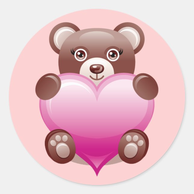 STICKER ROND COEUR ROSE DE L'OURS (Devant)