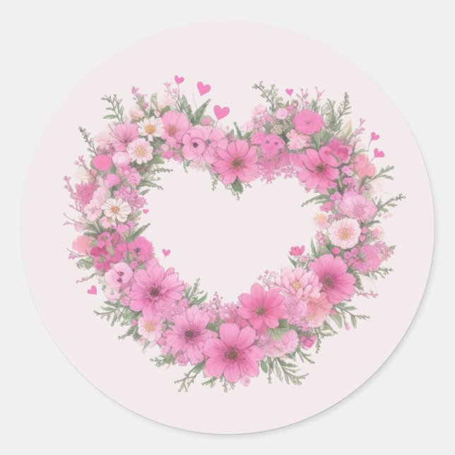 Sticker Rond Coeur rose floral (Devant)