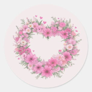 Sticker Rond Coeur rose floral