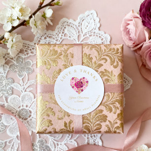 Sticker Rond Cœur Rose Floral Amour Merci de Soutenir l'Entrepr