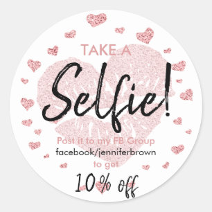 Sticker Rond Cœur rose lèvres rouge à lèvres en solde selfie ma