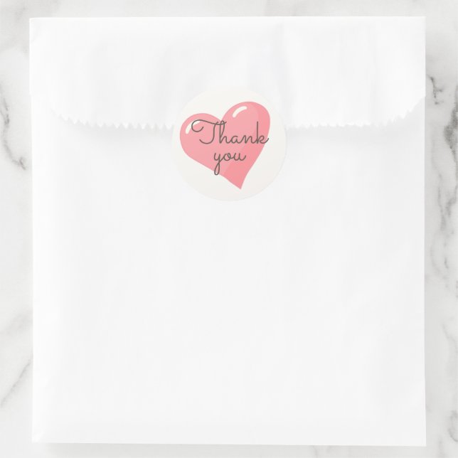 Sticker Rond Coeur rose merci (Sac)