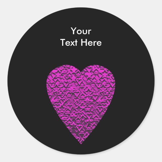 Sticker Rond Coeur rose profond. Conception Cardiaque À Motifs. (Devant)