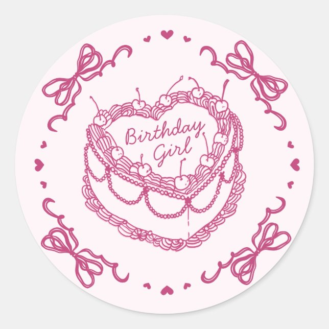 Sticker Rond Coeur rose rétro Coquette gâteau cerise Anniversai (Devant)