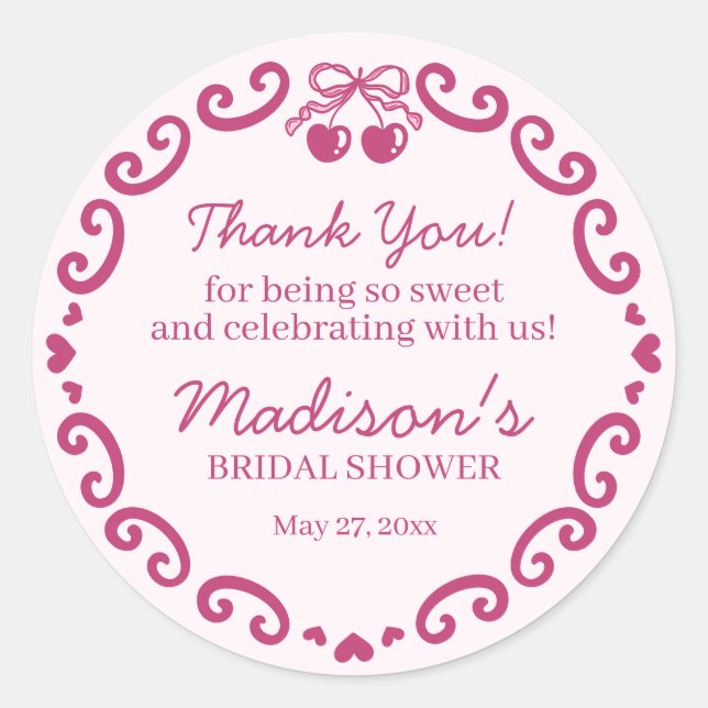 Sticker Rond Coeur rose rétro Coquette gâteau cerise nuptialeDo (Devant)