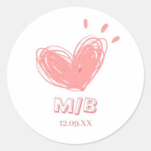 Sticker Rond Coeur rose vif Saint-Valentin