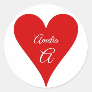 Sticker Rond Cœur Rouge Amour Saint Valentin Nom & Monogramme