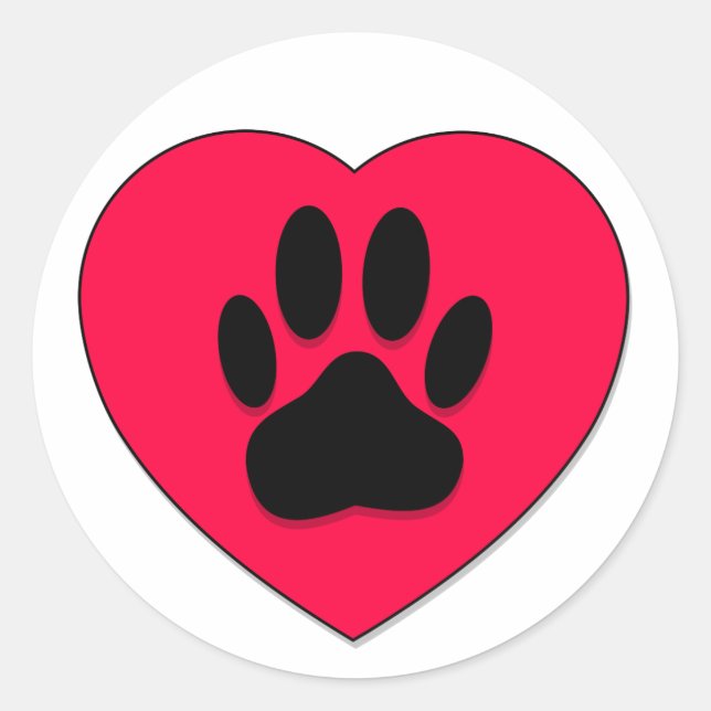 Sticker Rond Coeur rouge avec Empreinte de patte de chien (Devant)
