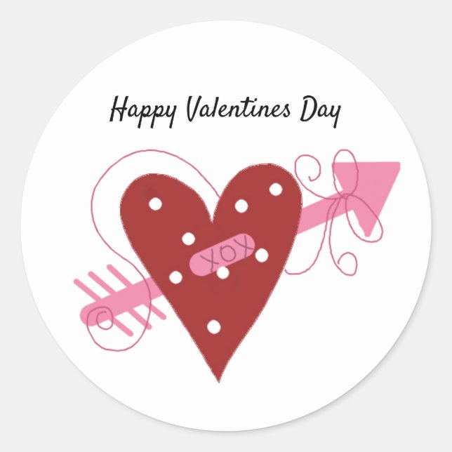 Sticker Rond Cœur rouge avec la Saint-Valentin de flèche (Devant)