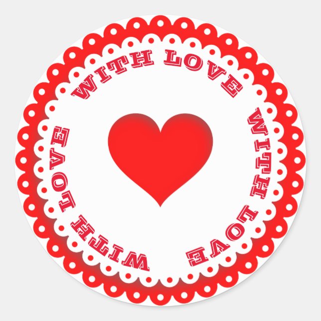 Sticker Rond Coeur rouge avec l'amour texte personnalisé (Devant)