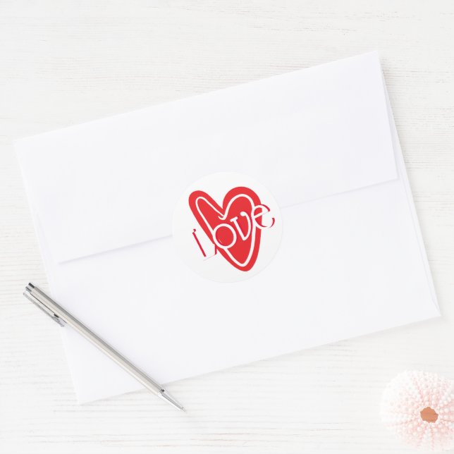 Sticker Rond Cœur Rouge Cool Avec Amour (Enveloppe)