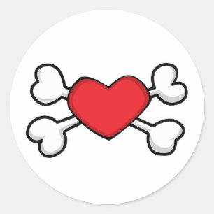 Sticker Rond coeur rouge Crâne et os croisés