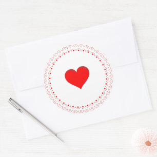 Sticker Rond Coeur rouge dans le cercle médian de la dentelle