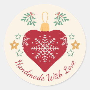 Sticker Rond Cœur rouge de Noël et des Fêtes fait main avec amo