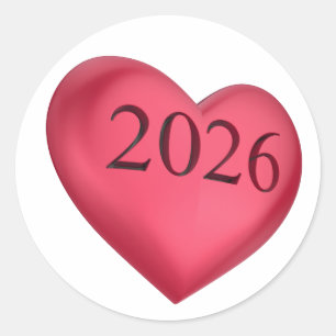 Sticker Rond Cœur rouge gravé avec 2026