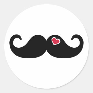 Sticker Rond Coeur rouge moustache