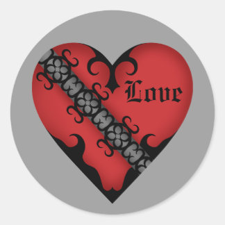 Sticker Rond Coeur rouge romantique gothique médiéval