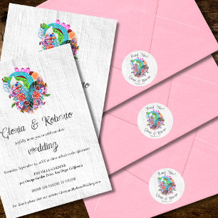 Sticker Rond Cœur Rustique Floral Mariage Mexicain