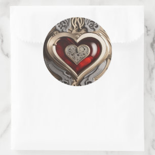 Sticker Rond Coeur Steampunk - Amour mécanique complexe