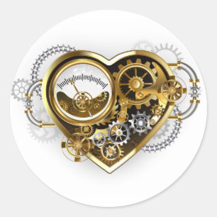 Sticker Rond Cœur Steampunk avec un Manomètre