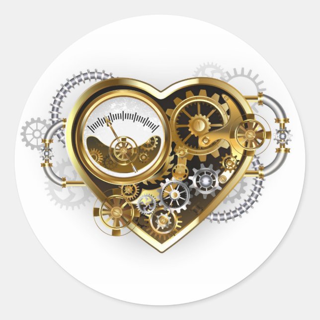 Sticker Rond Cœur Steampunk avec un manomètre (Devant)