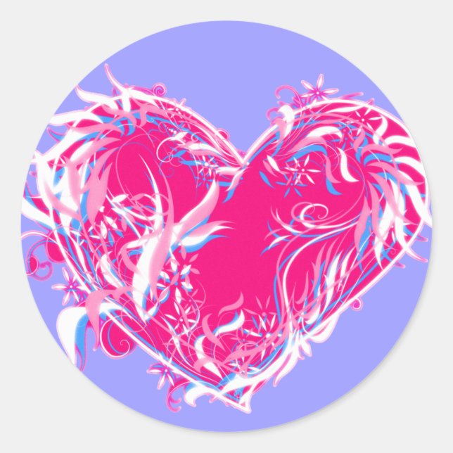 Sticker Rond Coeur tourbillonnant en rose et pourpre (Devant)
