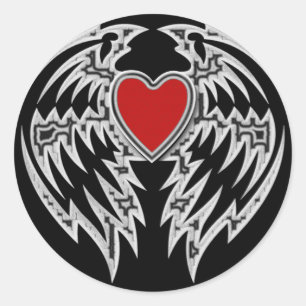 STICKER ROND COEUR TRIBAL ET AILES