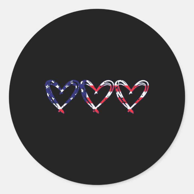 Sticker Rond Coeur US Drapeau Américain Drôle 4 juillet Indépen (Devant)