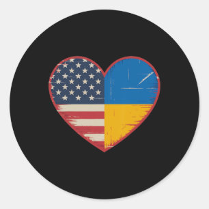 Sticker Rond Cœur Usa Ukraine - Double Nationalité 2 