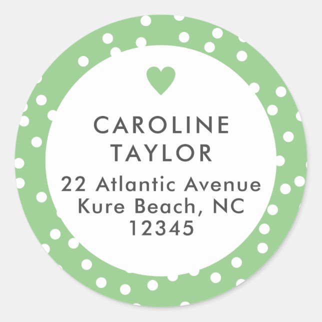Sticker Rond Cœur Vert Citron & Points Cute Adresse Féminine Mi (Devant)