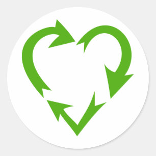 Sticker Rond Cœur Vert de Recyclage